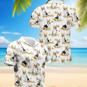 Corgi Hawaiian Shirt for Men, Cute Dog Aloha Shirt, Corgi Lover Button Up